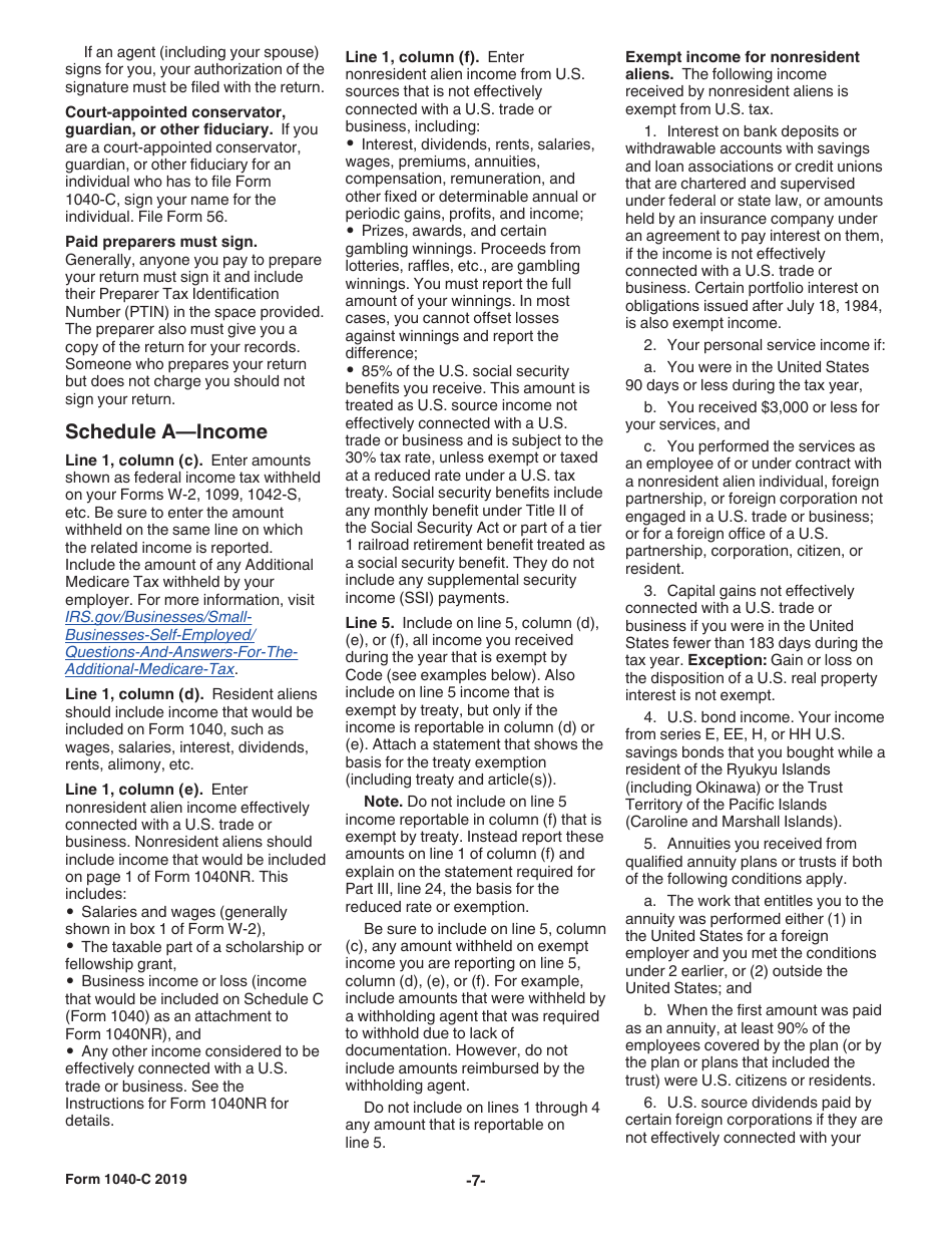Instructions for IRS Form 1040-C U.S. Departing Alien Income Tax Return, Page 7