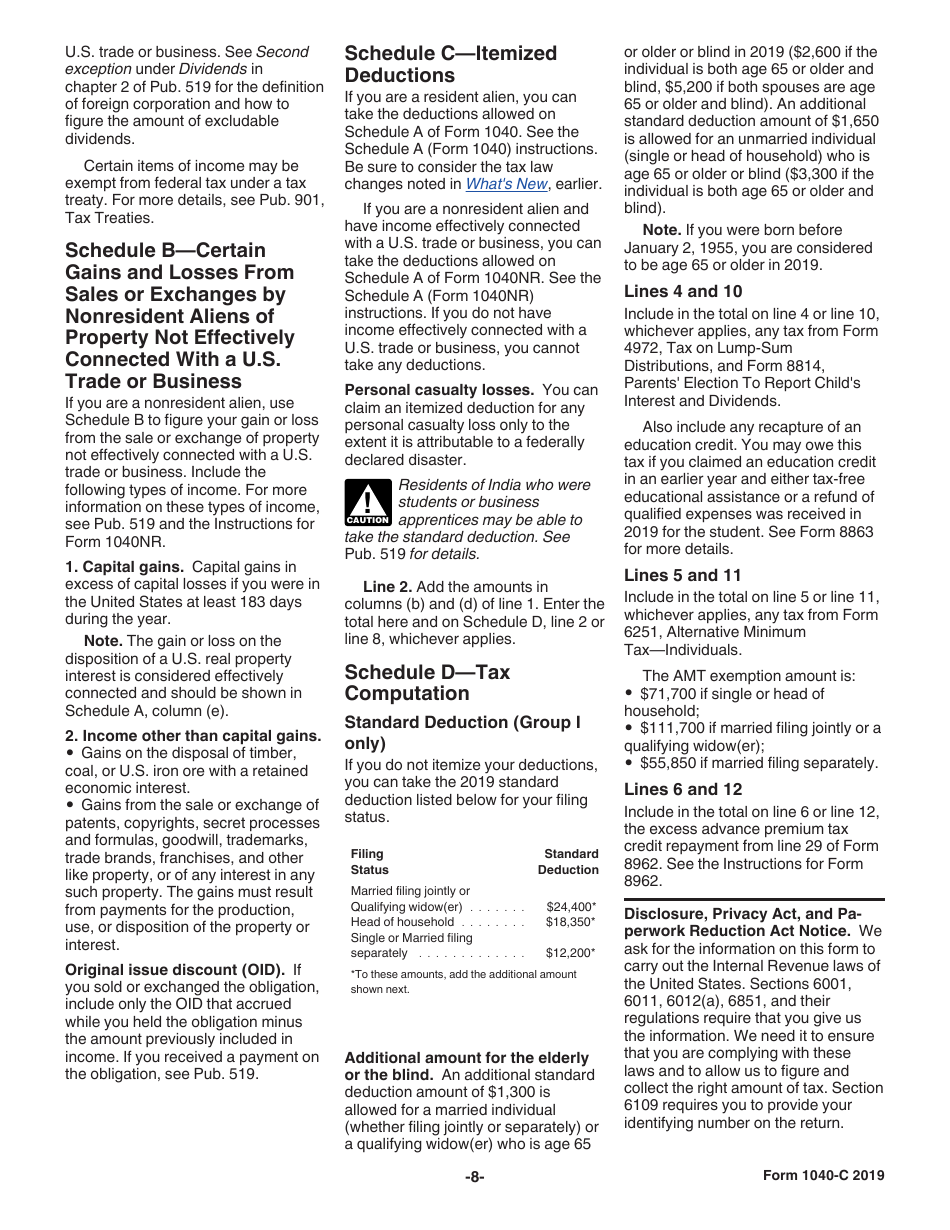 Instructions for IRS Form 1040-C U.S. Departing Alien Income Tax Return, Page 8