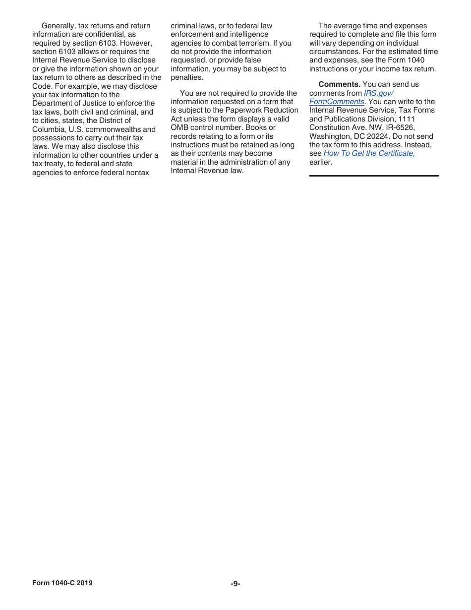 Instructions for IRS Form 1040-C U.S. Departing Alien Income Tax Return, Page 9