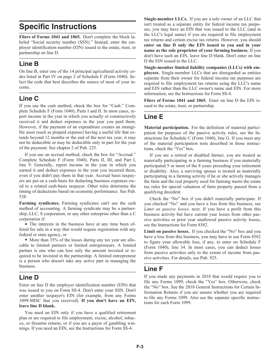 Download Instructions For IRS Form 1040 Schedule F Profit Or Loss From ...