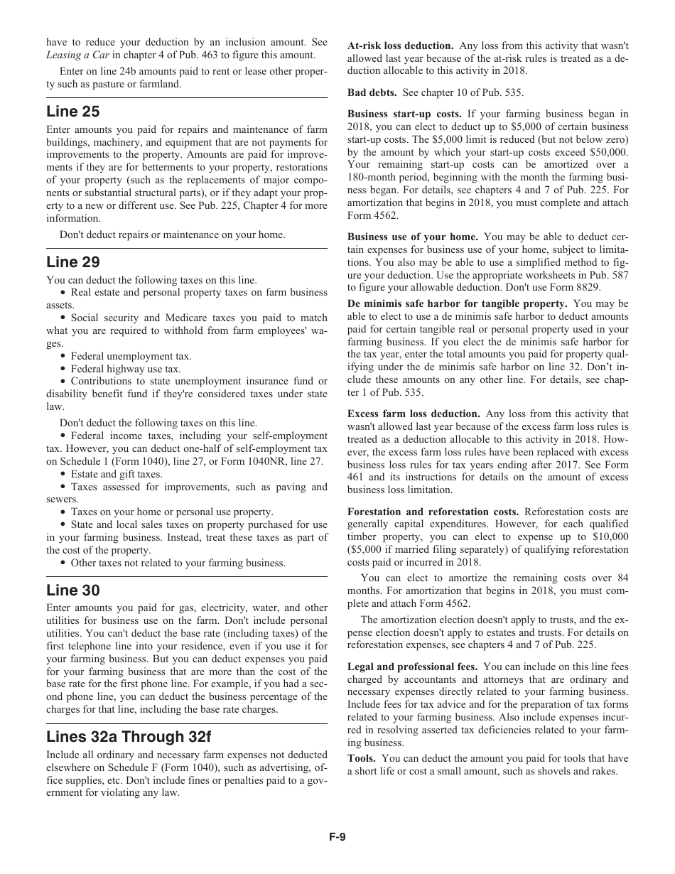 Instructions for IRS Form 1040 Schedule F Profit or Loss From Farming, Page 9