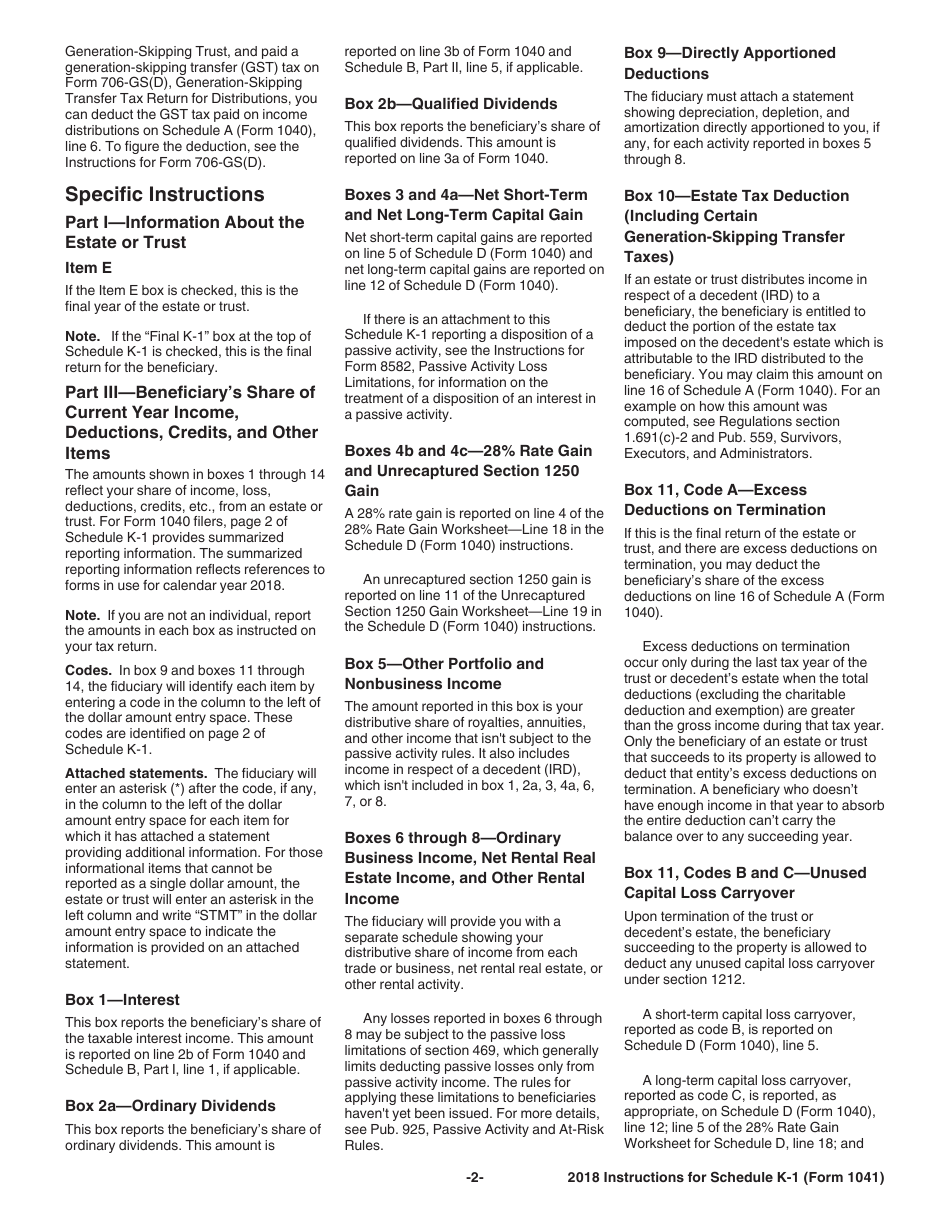 Instructions for IRS Form 1041 Schedule K-1 Beneficiary Filing IRS Form 1040, Page 2