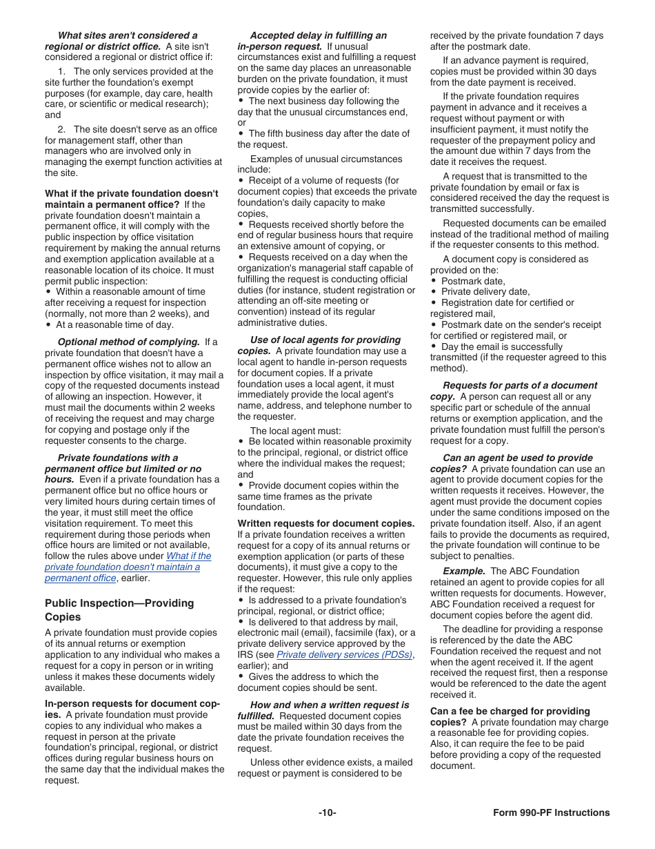 Instructions for IRS Form 990-PF Return of Private Foundation or Section 4947(A)(1) Nonexempt Charitable Trust Treated as a Private Foundation, Page 10
