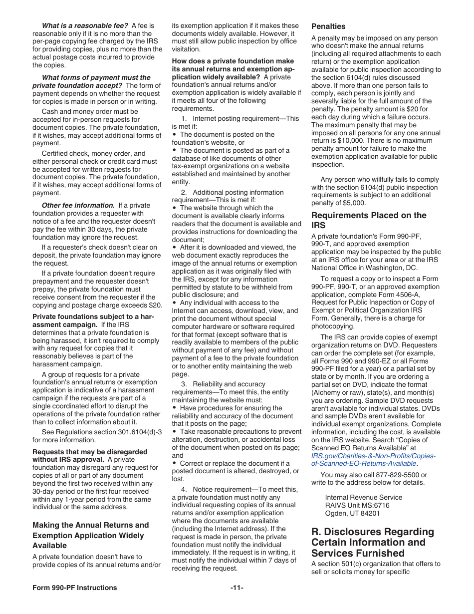 Instructions for IRS Form 990-PF Return of Private Foundation or Section 4947(A)(1) Nonexempt Charitable Trust Treated as a Private Foundation, Page 11
