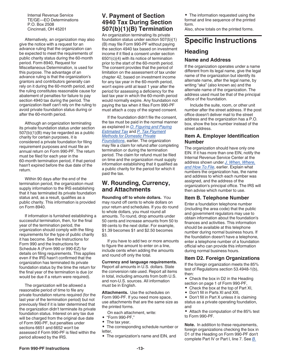 Instructions for IRS Form 990-PF Return of Private Foundation or Section 4947(A)(1) Nonexempt Charitable Trust Treated as a Private Foundation, Page 13