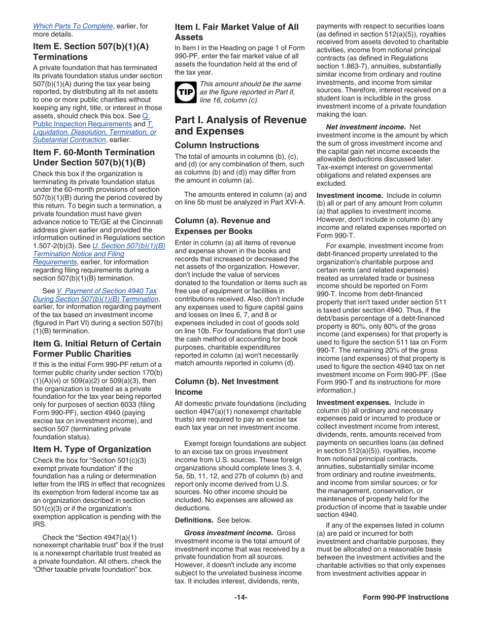 Instructions for IRS Form 990-PF Return of Private Foundation or Section 4947(A)(1) Nonexempt Charitable Trust Treated as a Private Foundation, Page 14
