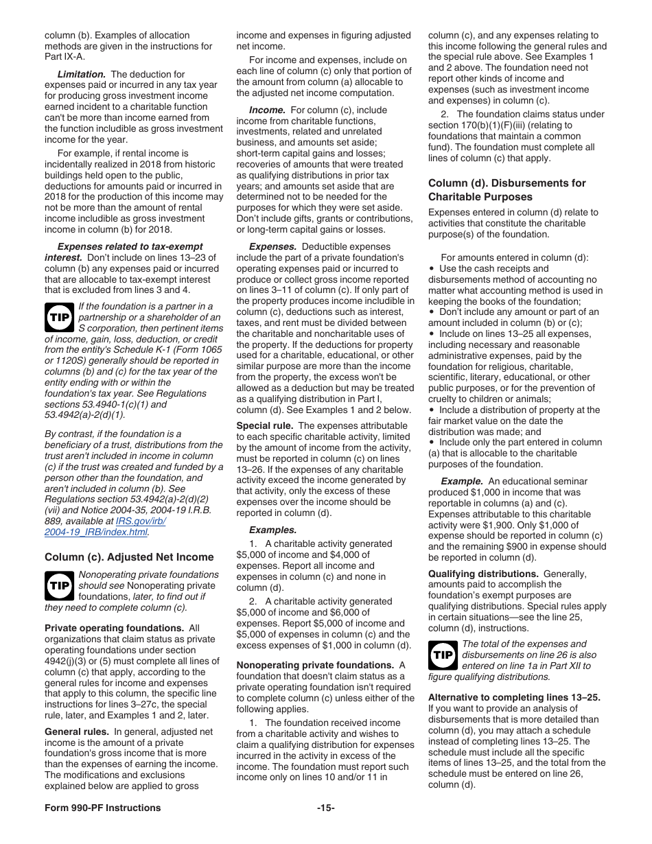 Instructions for IRS Form 990-PF Return of Private Foundation or Section 4947(A)(1) Nonexempt Charitable Trust Treated as a Private Foundation, Page 15
