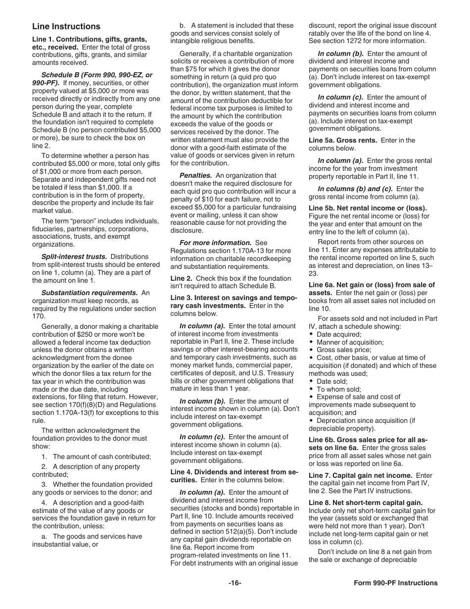 Instructions for IRS Form 990-PF Return of Private Foundation or Section 4947(A)(1) Nonexempt Charitable Trust Treated as a Private Foundation, Page 16