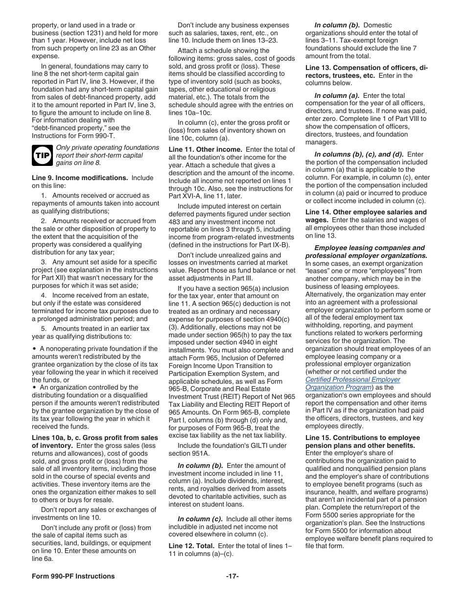 Instructions for IRS Form 990-PF Return of Private Foundation or Section 4947(A)(1) Nonexempt Charitable Trust Treated as a Private Foundation, Page 17