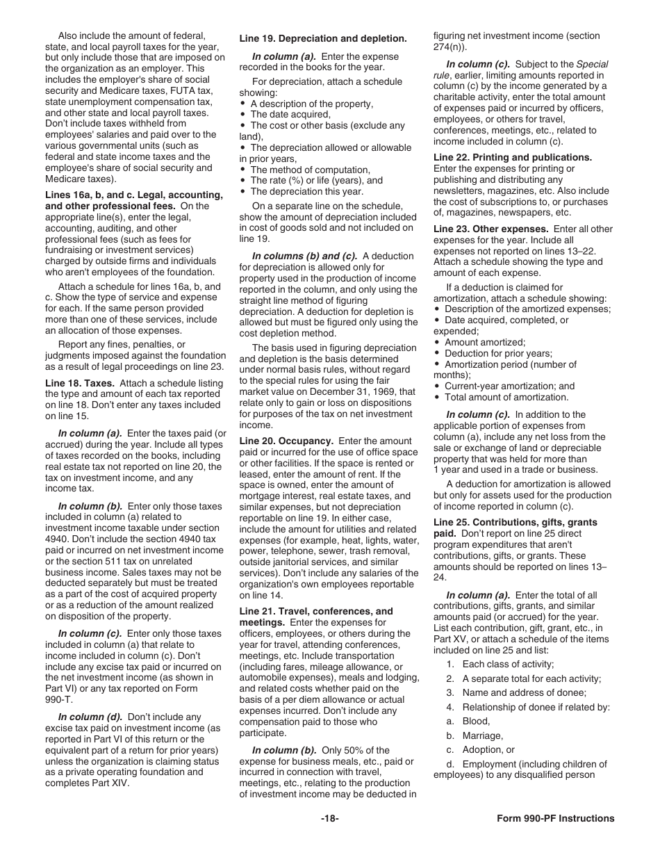 Instructions for IRS Form 990-PF Return of Private Foundation or Section 4947(A)(1) Nonexempt Charitable Trust Treated as a Private Foundation, Page 18