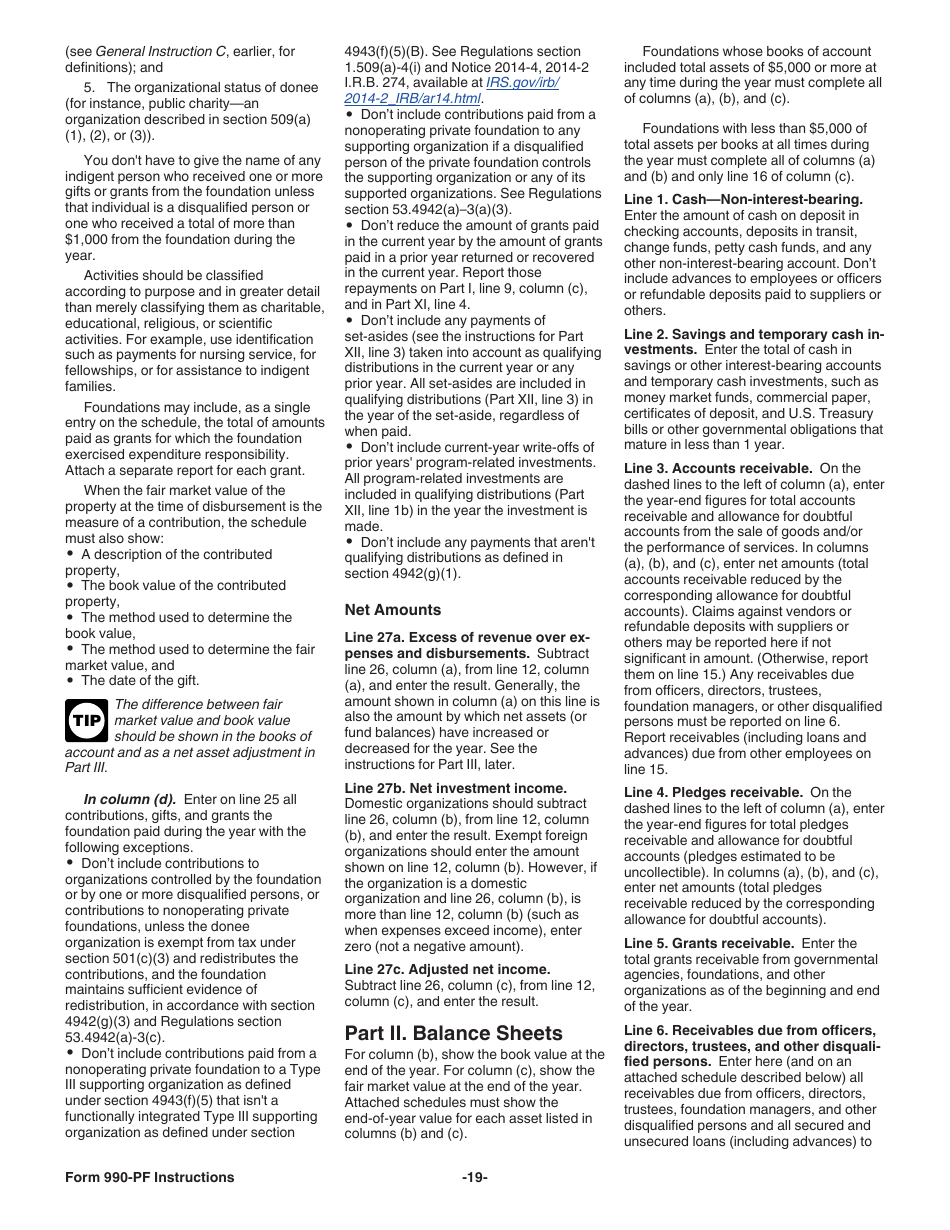 Instructions for IRS Form 990-PF Return of Private Foundation or Section 4947(A)(1) Nonexempt Charitable Trust Treated as a Private Foundation, Page 19