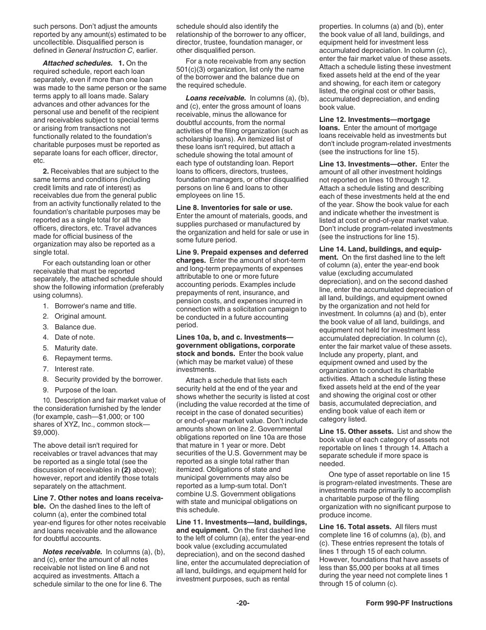 Instructions for IRS Form 990-PF Return of Private Foundation or Section 4947(A)(1) Nonexempt Charitable Trust Treated as a Private Foundation, Page 20
