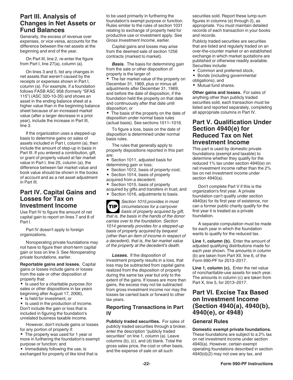 Instructions for IRS Form 990-PF Return of Private Foundation or Section 4947(A)(1) Nonexempt Charitable Trust Treated as a Private Foundation, Page 22
