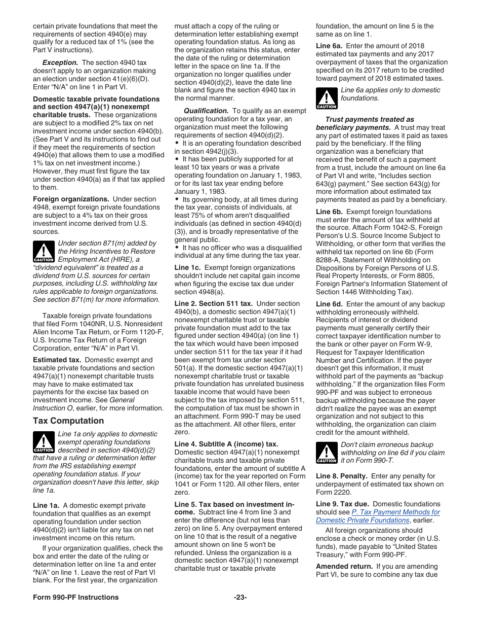 Instructions for IRS Form 990-PF Return of Private Foundation or Section 4947(A)(1) Nonexempt Charitable Trust Treated as a Private Foundation, Page 23