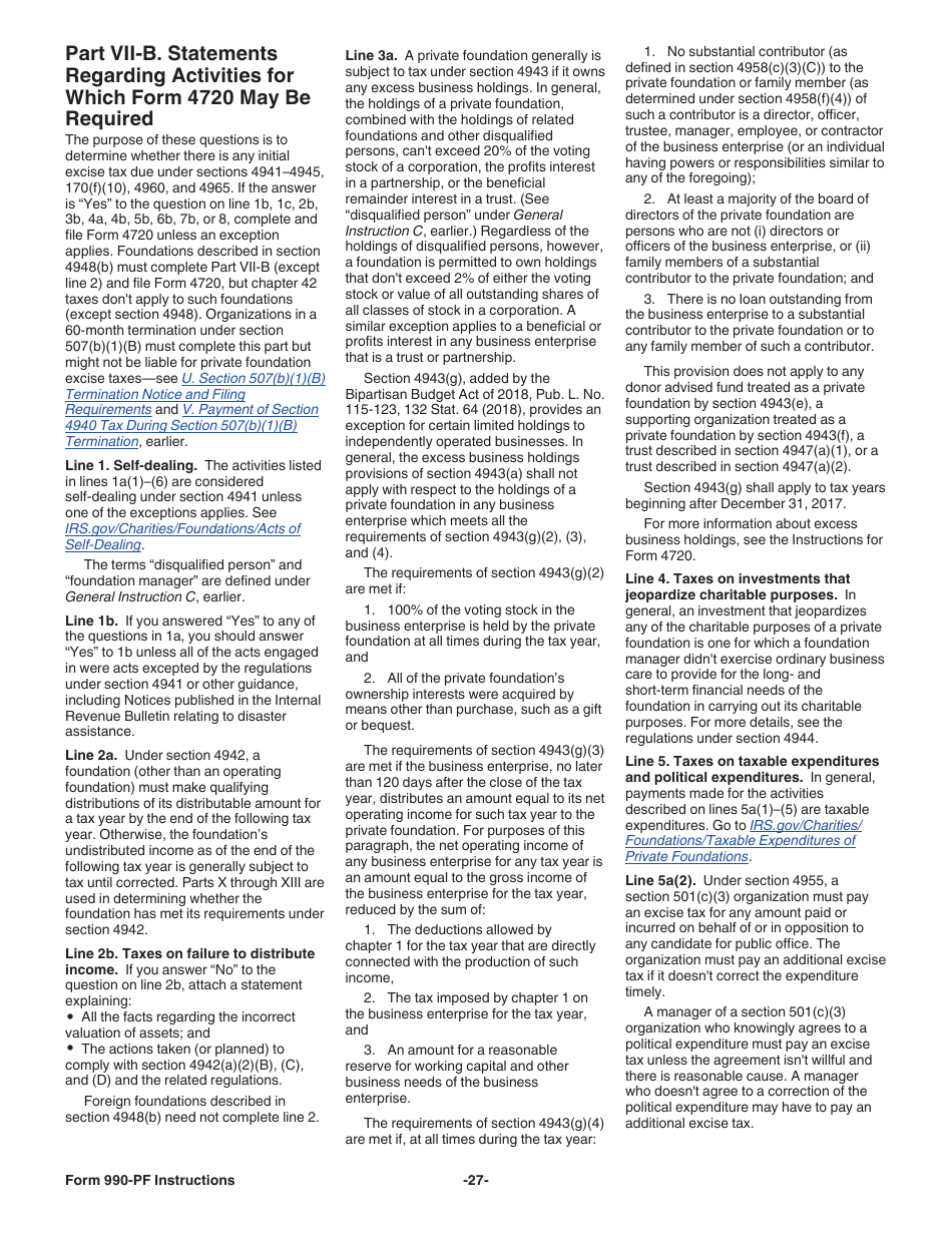 Instructions for IRS Form 990-PF Return of Private Foundation or Section 4947(A)(1) Nonexempt Charitable Trust Treated as a Private Foundation, Page 27