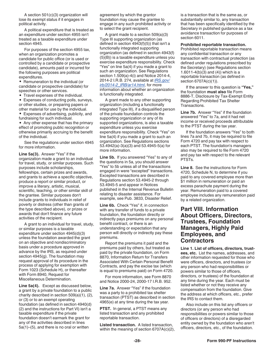 Instructions for IRS Form 990-PF Return of Private Foundation or Section 4947(A)(1) Nonexempt Charitable Trust Treated as a Private Foundation, Page 28