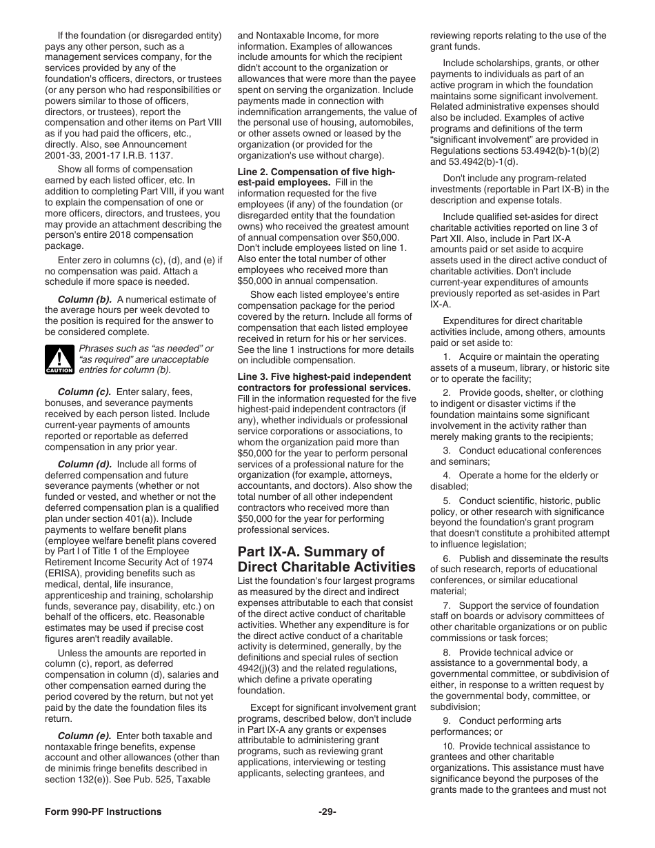 Instructions for IRS Form 990-PF Return of Private Foundation or Section 4947(A)(1) Nonexempt Charitable Trust Treated as a Private Foundation, Page 29