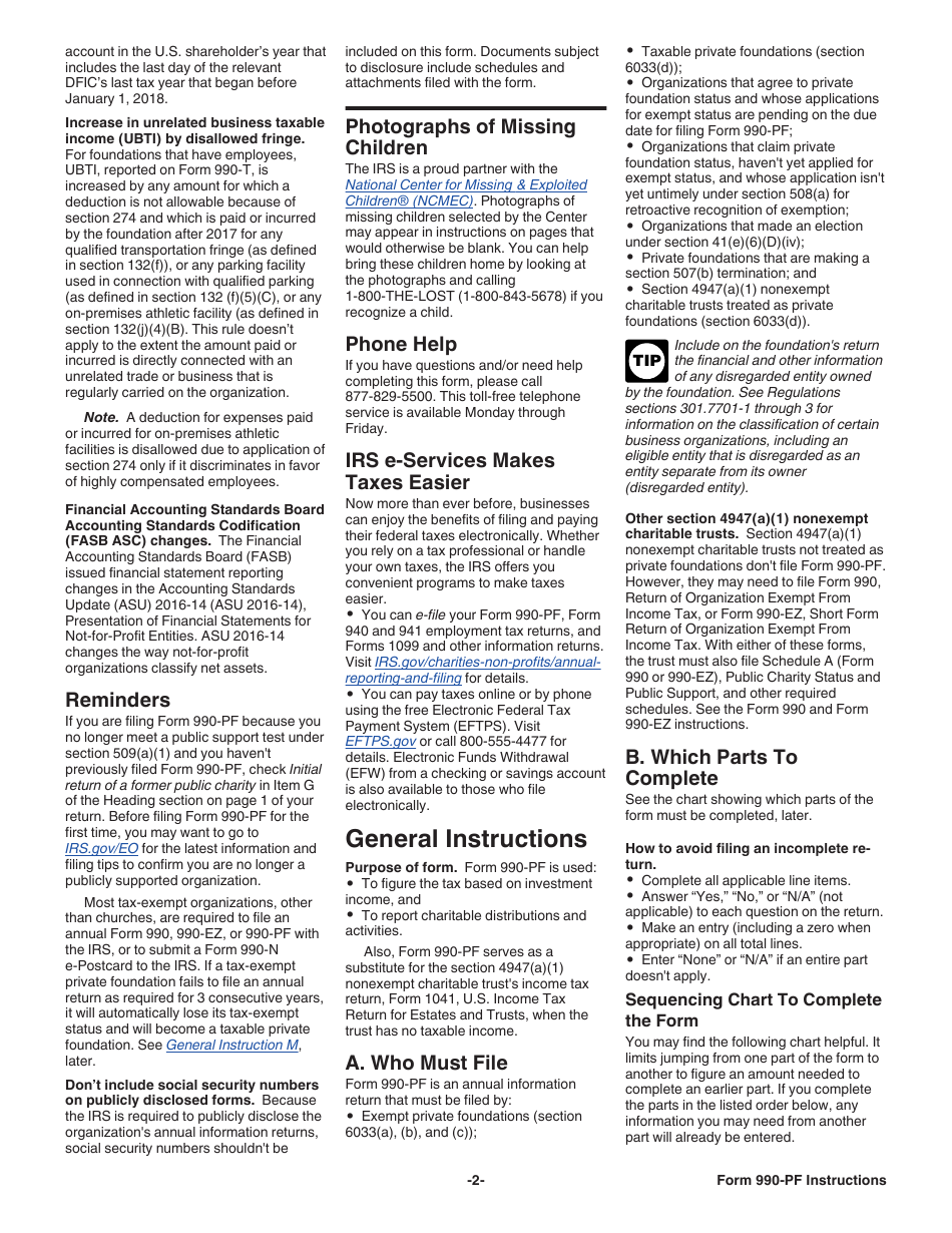 Instructions for IRS Form 990-PF Return of Private Foundation or Section 4947(A)(1) Nonexempt Charitable Trust Treated as a Private Foundation, Page 2