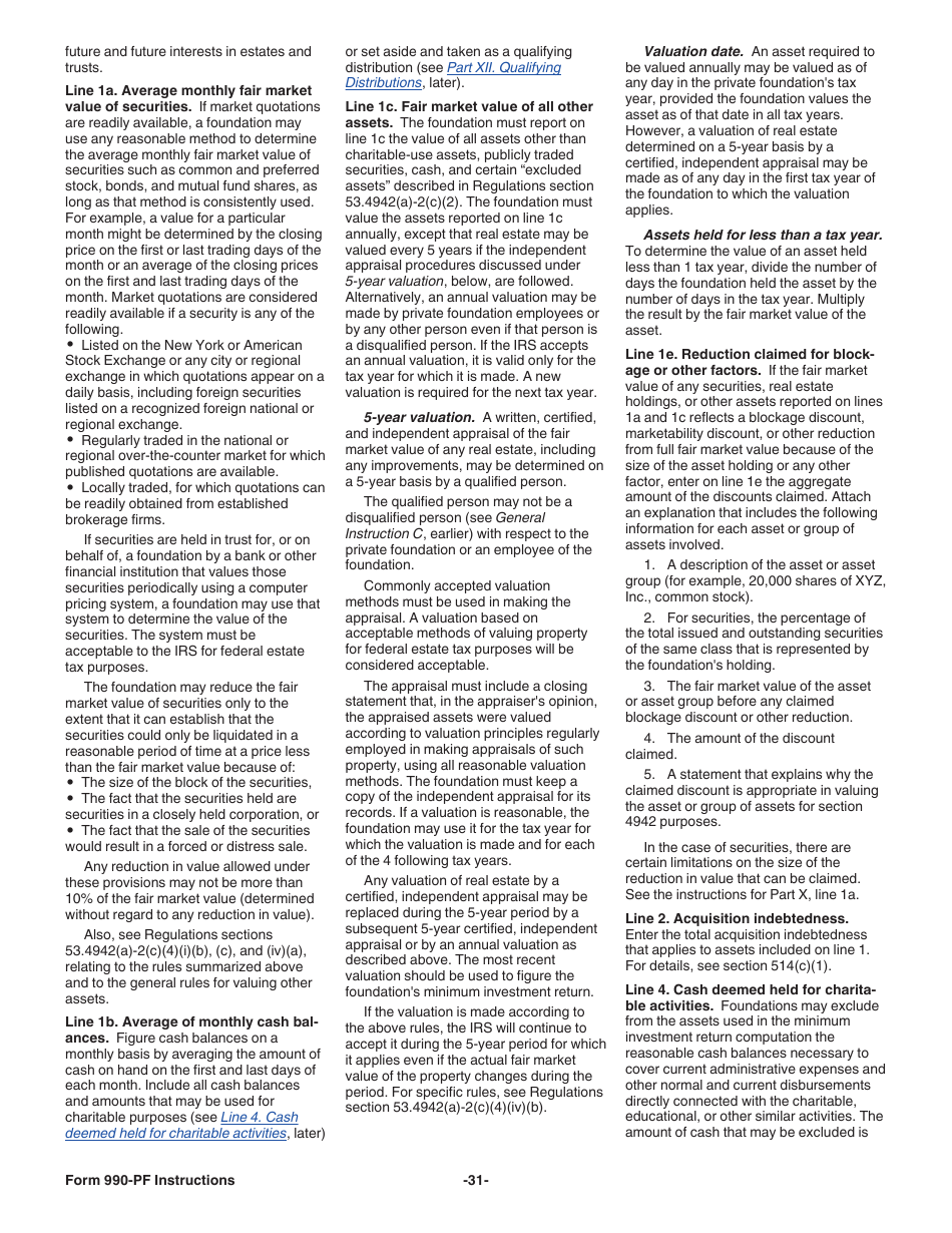 Instructions for IRS Form 990-PF Return of Private Foundation or Section 4947(A)(1) Nonexempt Charitable Trust Treated as a Private Foundation, Page 31