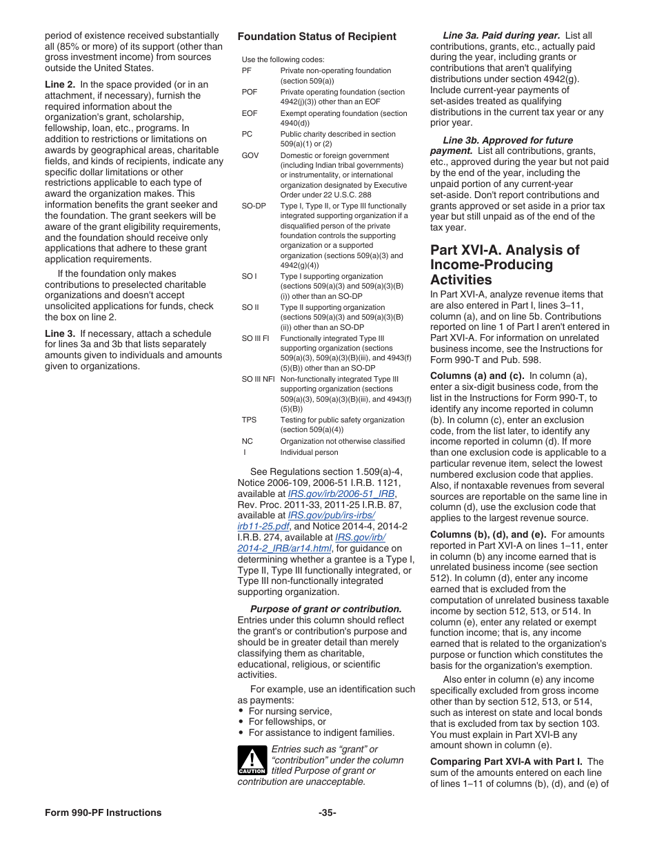 Instructions for IRS Form 990-PF Return of Private Foundation or Section 4947(A)(1) Nonexempt Charitable Trust Treated as a Private Foundation, Page 35