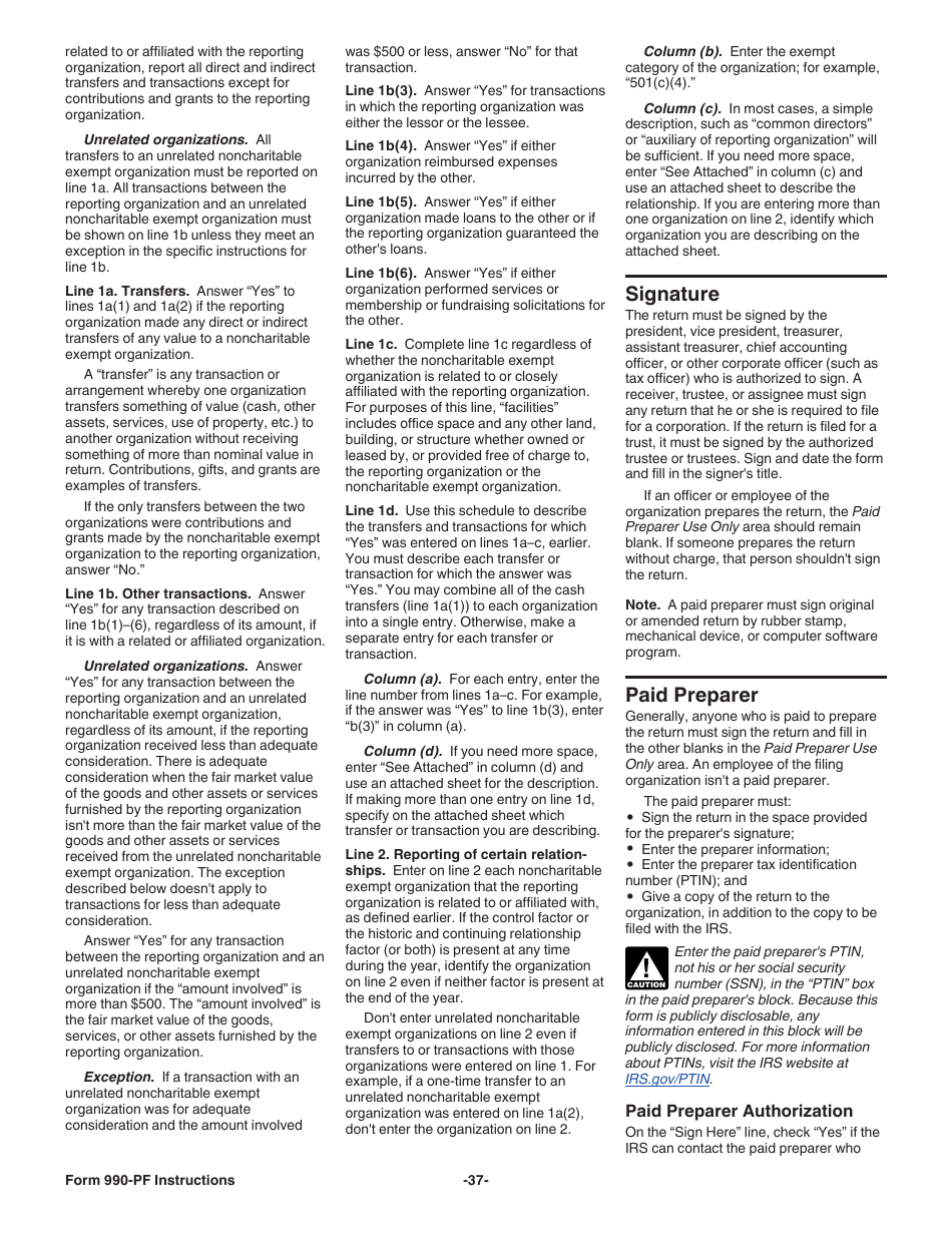 Instructions for IRS Form 990-PF Return of Private Foundation or Section 4947(A)(1) Nonexempt Charitable Trust Treated as a Private Foundation, Page 37