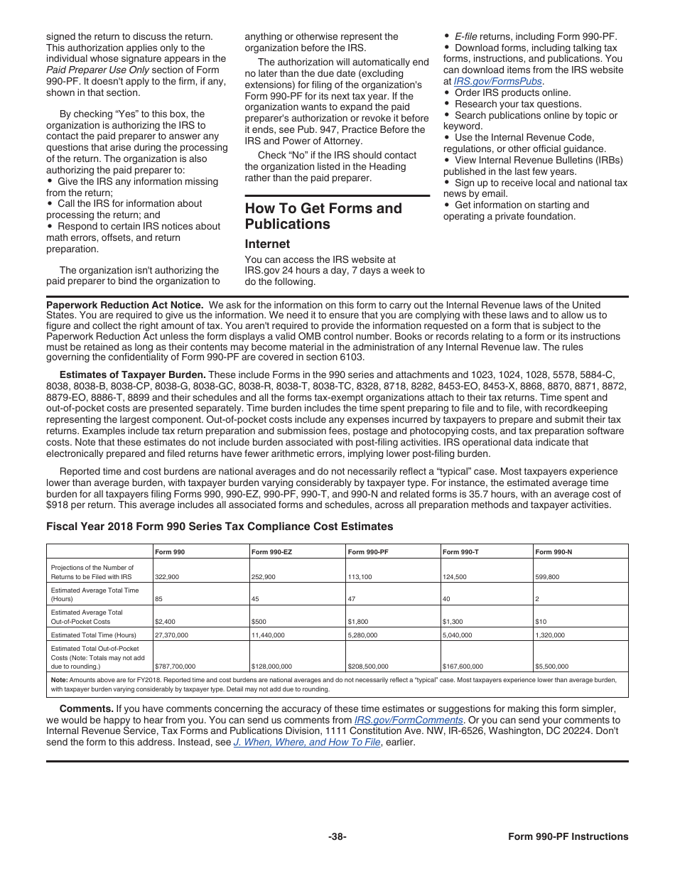 Instructions for IRS Form 990-PF Return of Private Foundation or Section 4947(A)(1) Nonexempt Charitable Trust Treated as a Private Foundation, Page 38