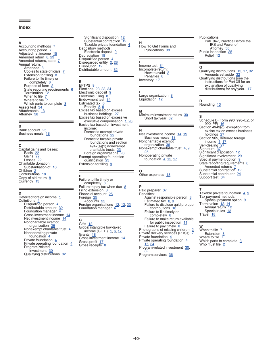 Instructions for IRS Form 990-PF Return of Private Foundation or Section 4947(A)(1) Nonexempt Charitable Trust Treated as a Private Foundation, Page 40