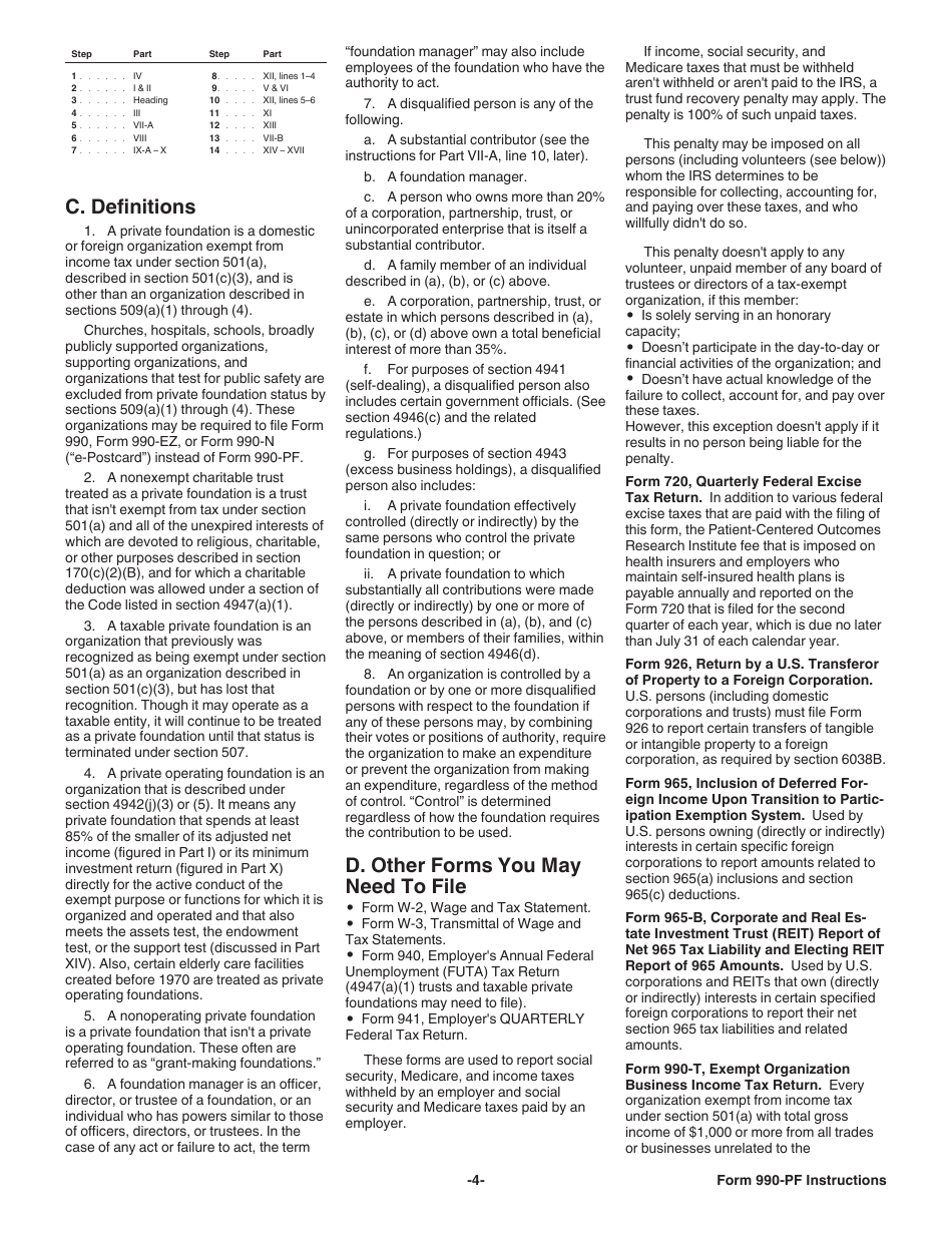 Instructions for IRS Form 990-PF Return of Private Foundation or Section 4947(A)(1) Nonexempt Charitable Trust Treated as a Private Foundation, Page 4