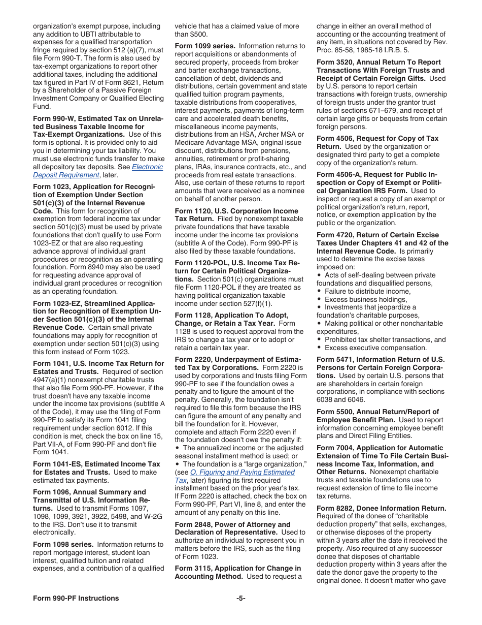 Instructions for IRS Form 990-PF Return of Private Foundation or Section 4947(A)(1) Nonexempt Charitable Trust Treated as a Private Foundation, Page 5