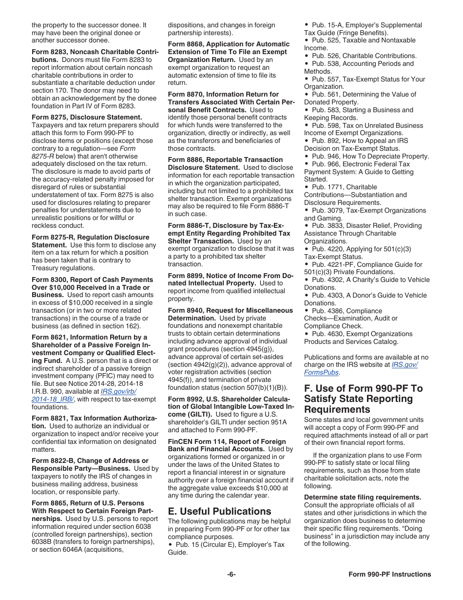 Instructions for IRS Form 990-PF Return of Private Foundation or Section 4947(A)(1) Nonexempt Charitable Trust Treated as a Private Foundation, Page 6