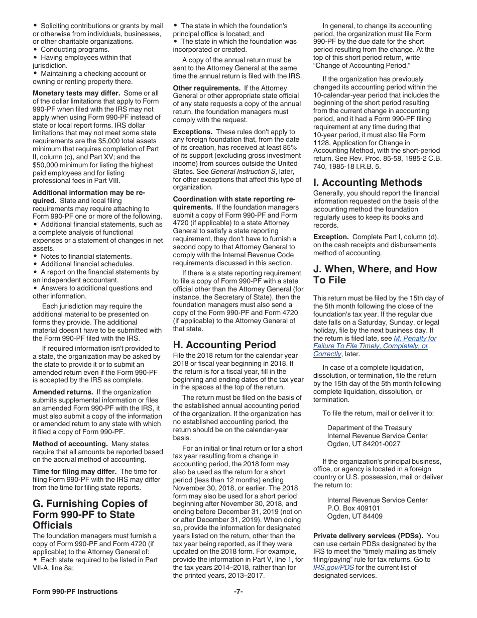 Instructions for IRS Form 990-PF Return of Private Foundation or Section 4947(A)(1) Nonexempt Charitable Trust Treated as a Private Foundation, Page 7