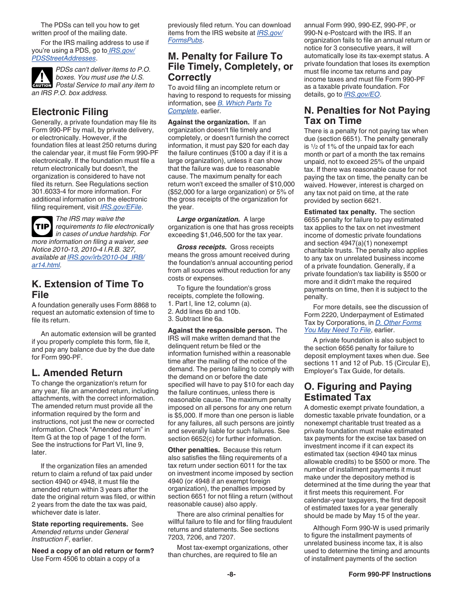 Instructions for IRS Form 990-PF Return of Private Foundation or Section 4947(A)(1) Nonexempt Charitable Trust Treated as a Private Foundation, Page 8