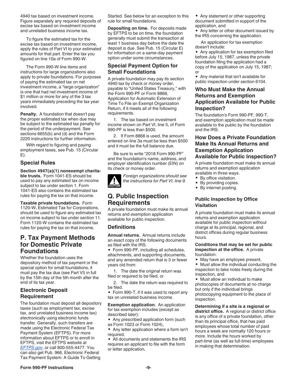 Instructions for IRS Form 990-PF Return of Private Foundation or Section 4947(A)(1) Nonexempt Charitable Trust Treated as a Private Foundation, Page 9