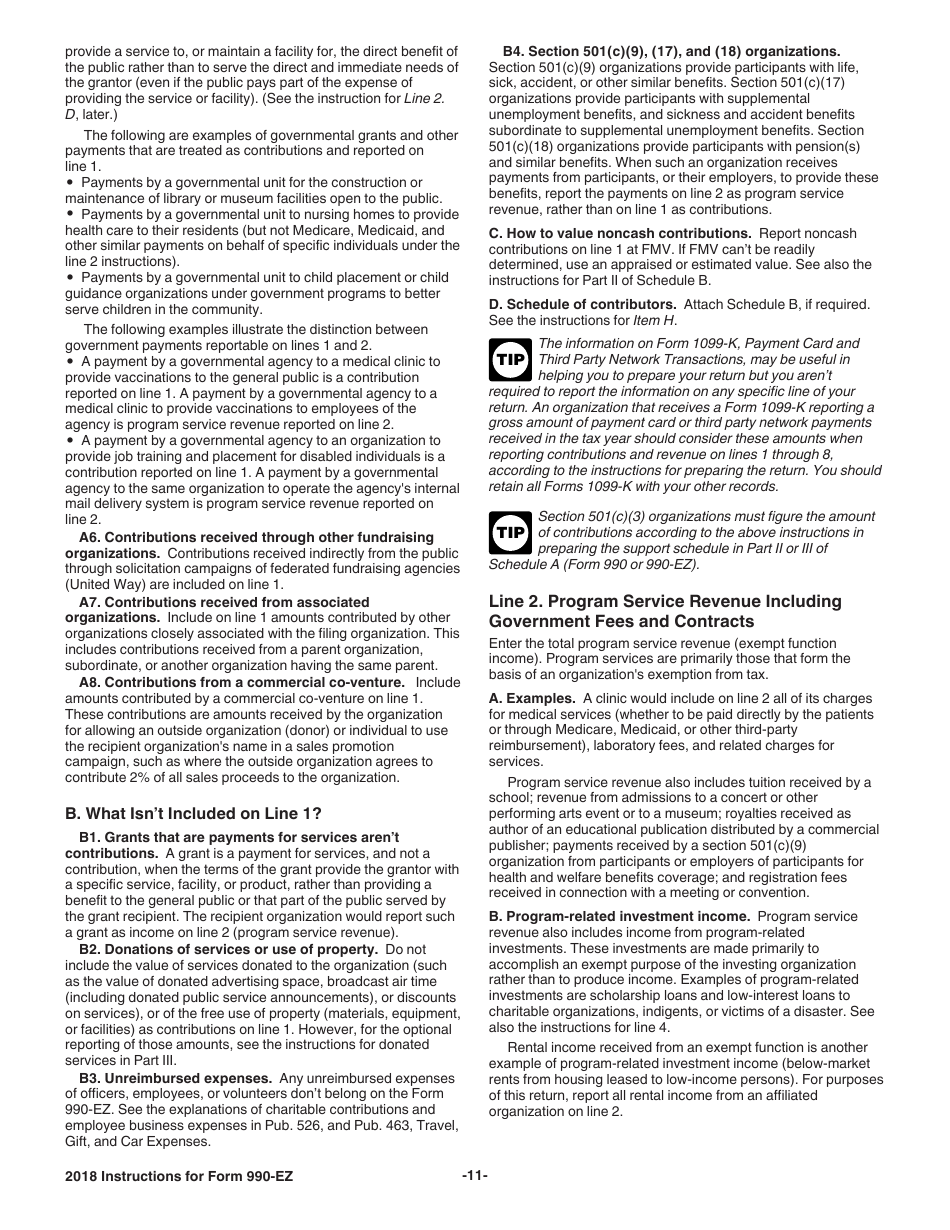 Instructions for IRS Form 990-EZ Short Form Return of Organization Exempt From Income Tax, Page 11