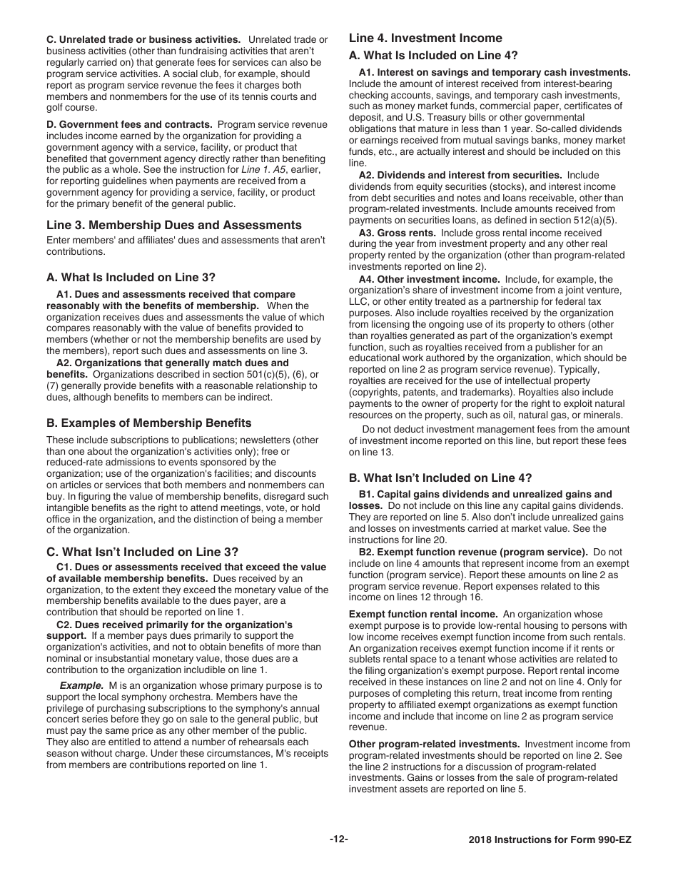 Instructions for IRS Form 990-EZ Short Form Return of Organization Exempt From Income Tax, Page 12