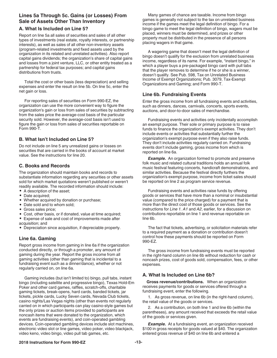 Instructions for IRS Form 990-EZ Short Form Return of Organization Exempt From Income Tax, Page 13