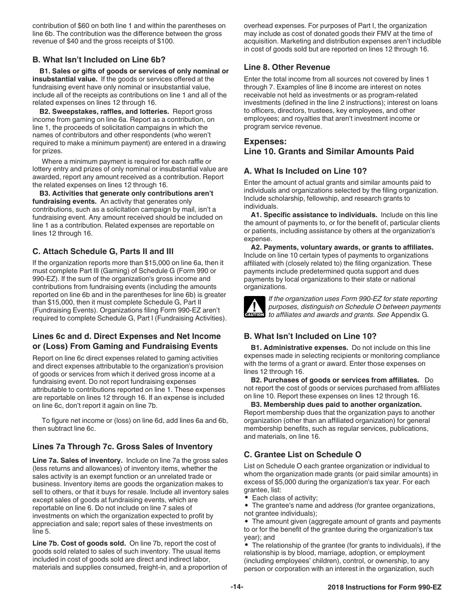 Instructions for IRS Form 990-EZ Short Form Return of Organization Exempt From Income Tax, Page 14