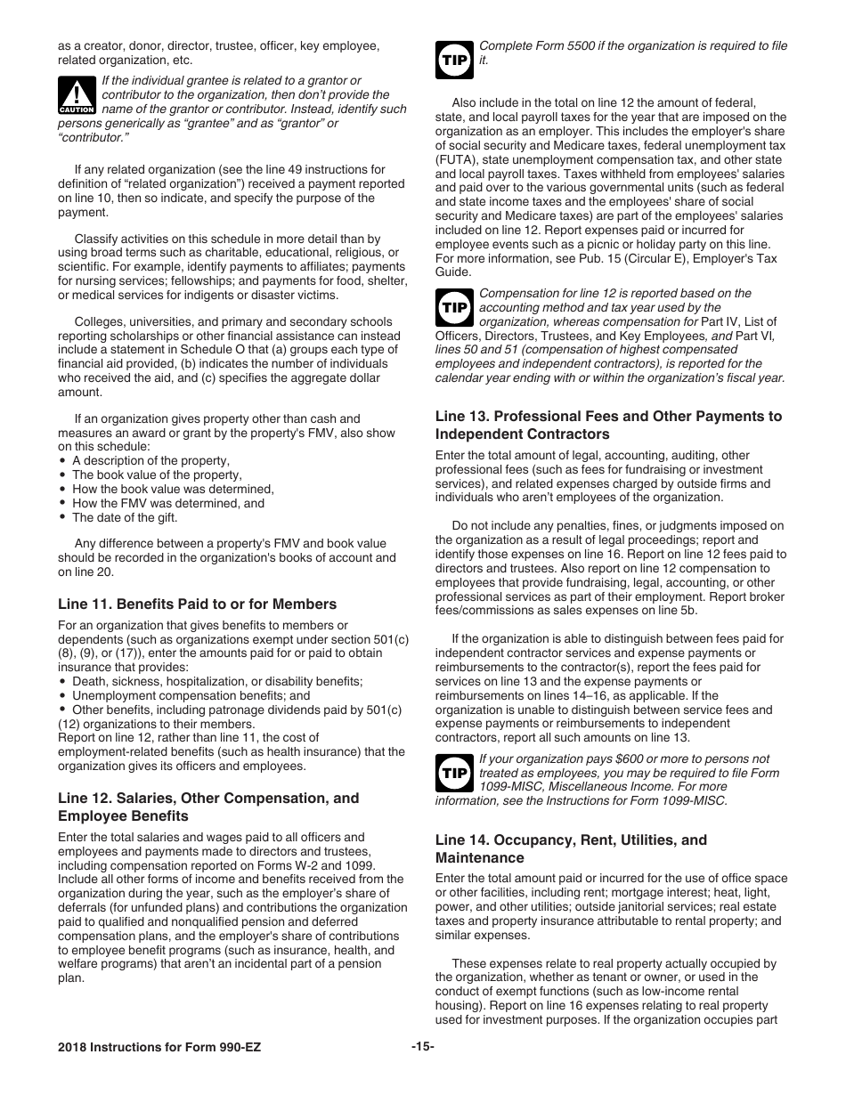 Instructions for IRS Form 990-EZ Short Form Return of Organization Exempt From Income Tax, Page 15