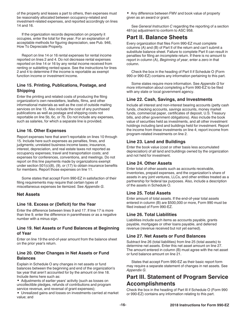 Instructions for IRS Form 990-EZ Short Form Return of Organization Exempt From Income Tax, Page 16