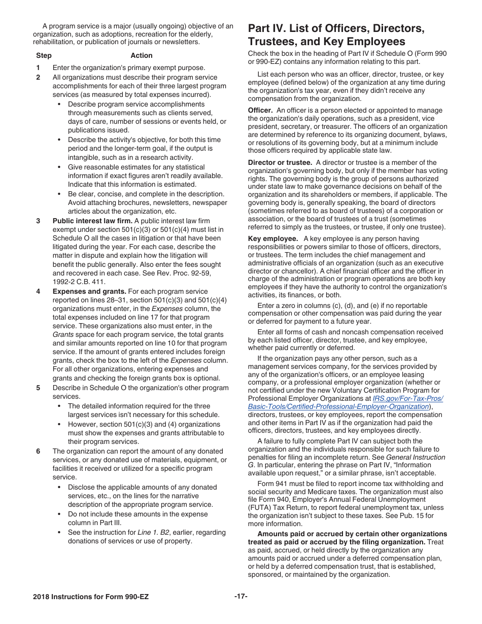 Instructions for IRS Form 990-EZ Short Form Return of Organization Exempt From Income Tax, Page 17
