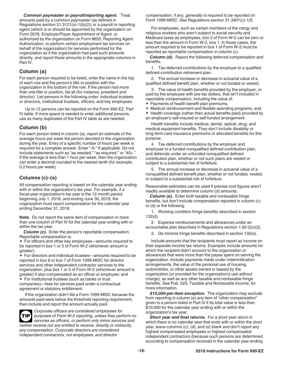 Instructions for IRS Form 990-EZ Short Form Return of Organization Exempt From Income Tax, Page 18