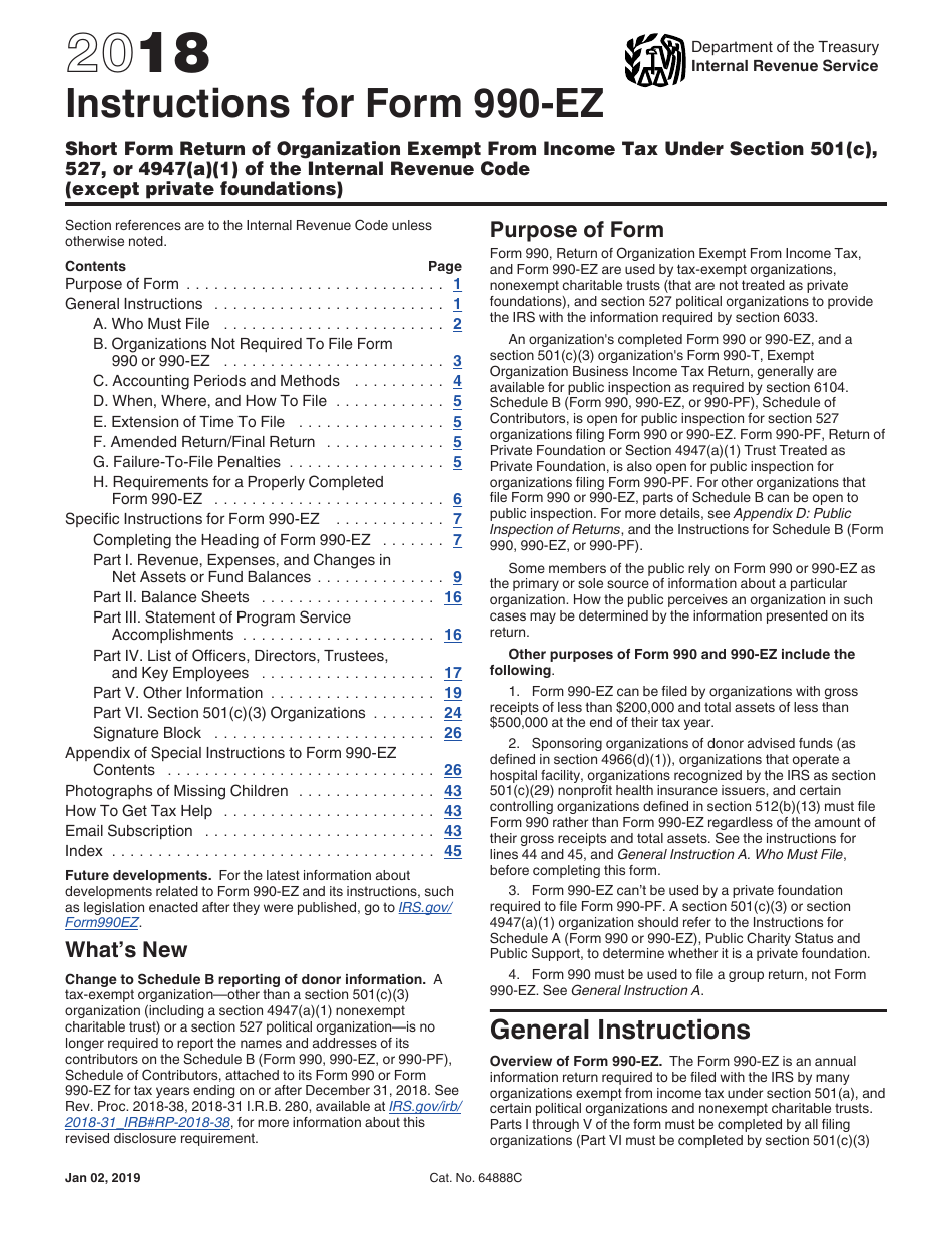 Instructions for IRS Form 990-EZ Short Form Return of Organization Exempt From Income Tax, Page 1
