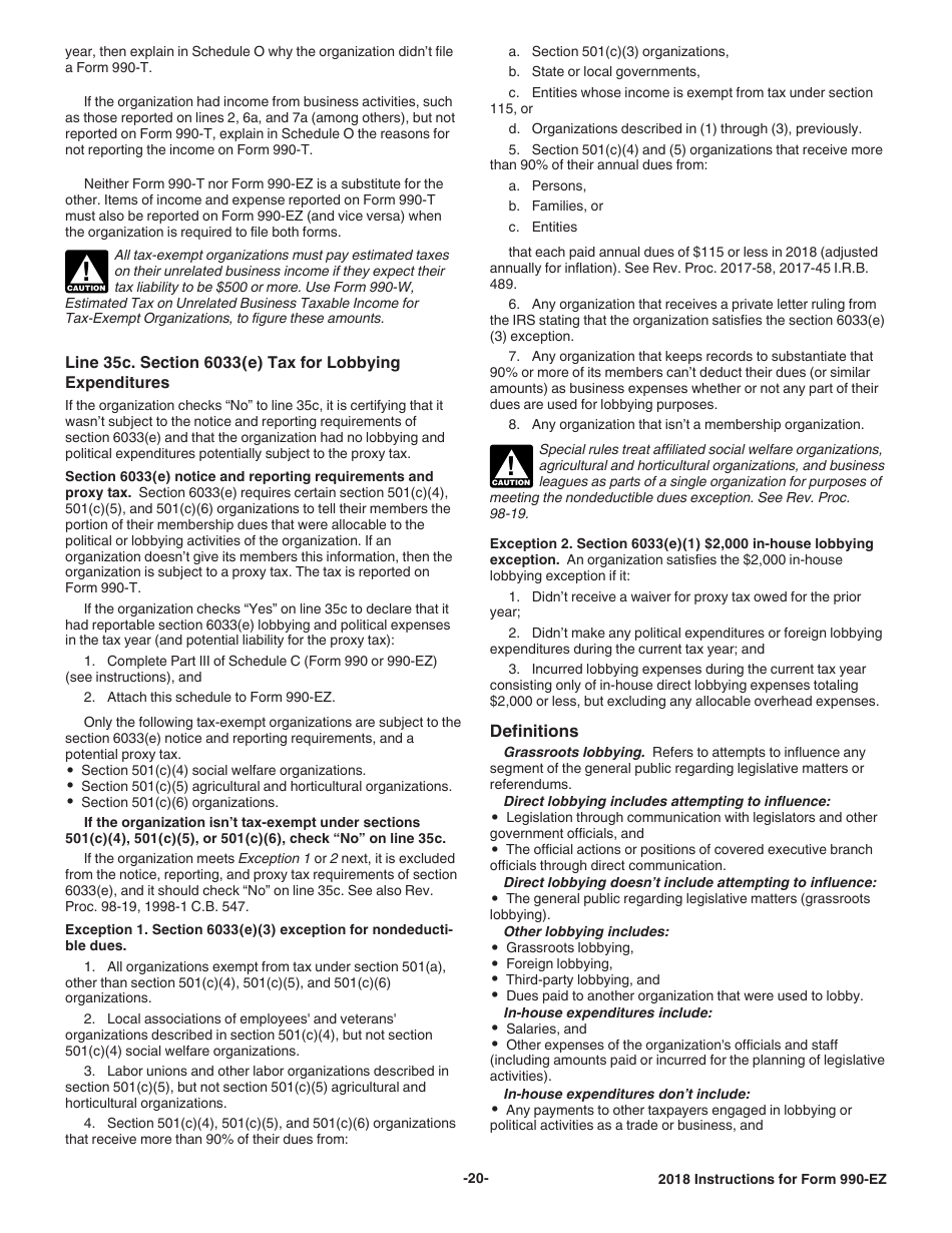 Instructions for IRS Form 990-EZ Short Form Return of Organization Exempt From Income Tax, Page 20