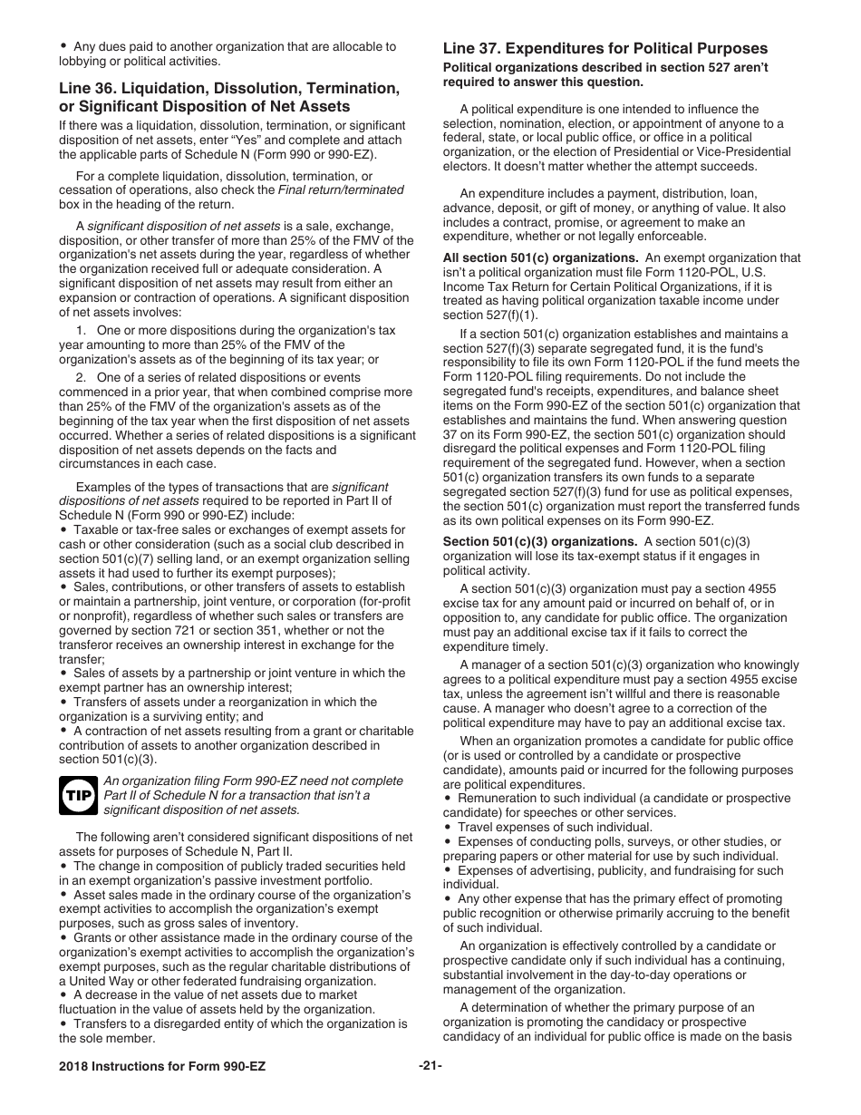 Instructions for IRS Form 990-EZ Short Form Return of Organization Exempt From Income Tax, Page 21