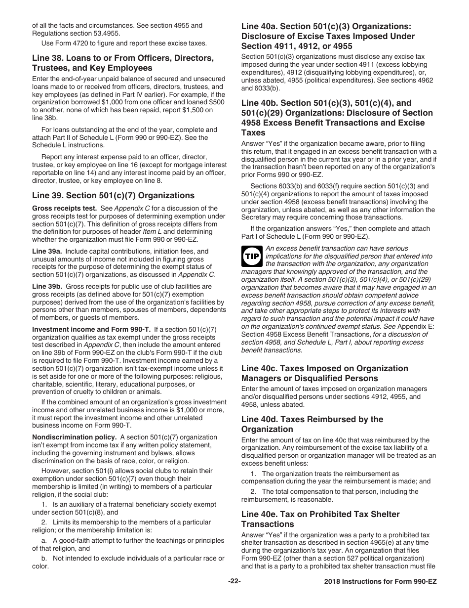 Instructions for IRS Form 990-EZ Short Form Return of Organization Exempt From Income Tax, Page 22