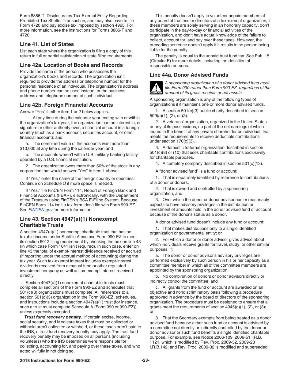 Instructions for IRS Form 990-EZ Short Form Return of Organization Exempt From Income Tax, Page 23