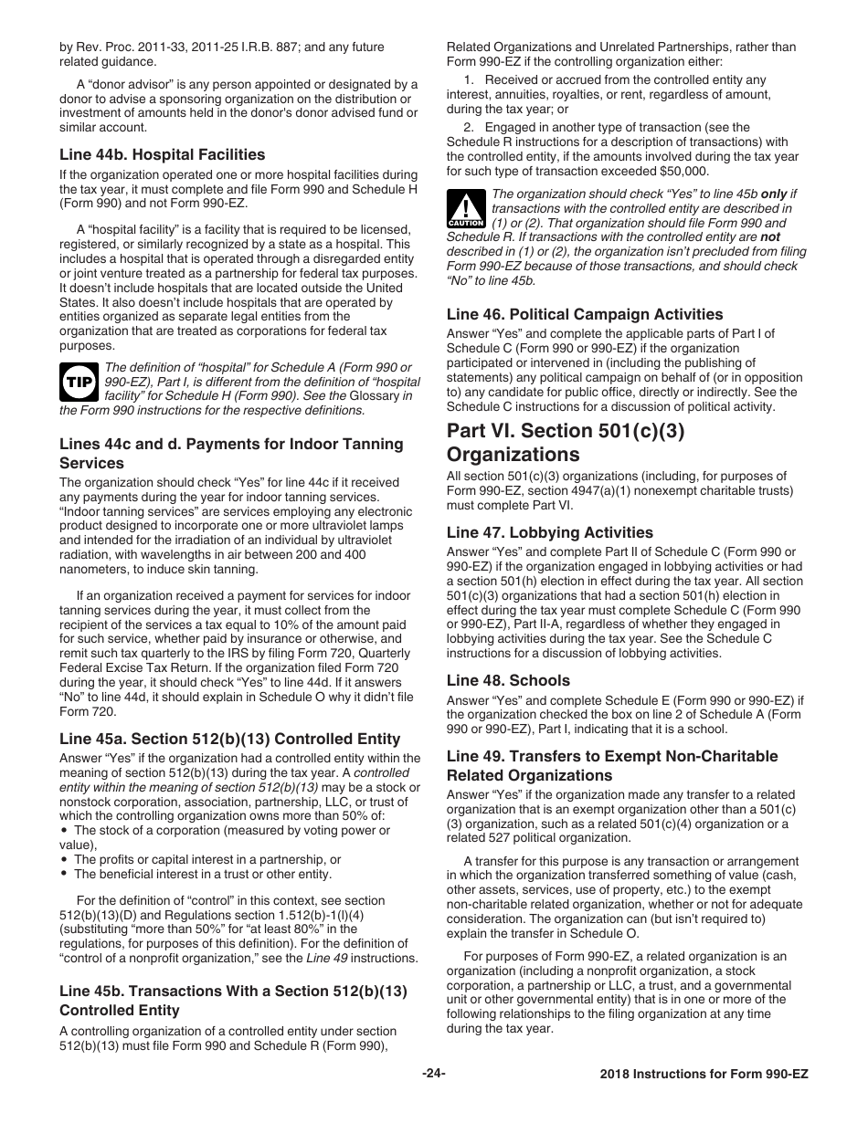 Instructions for IRS Form 990-EZ Short Form Return of Organization Exempt From Income Tax, Page 24