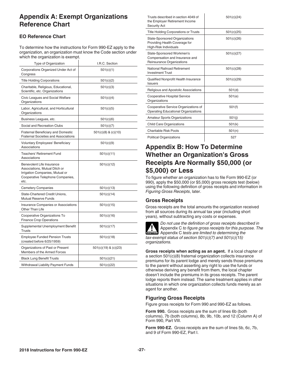 Instructions for IRS Form 990-EZ Short Form Return of Organization Exempt From Income Tax, Page 27