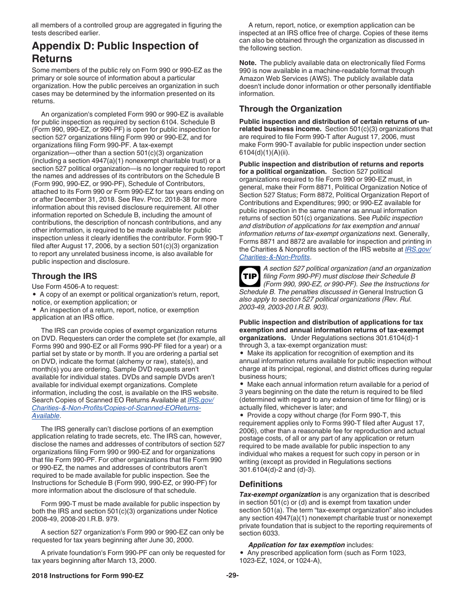 Instructions for IRS Form 990-EZ Short Form Return of Organization Exempt From Income Tax, Page 29