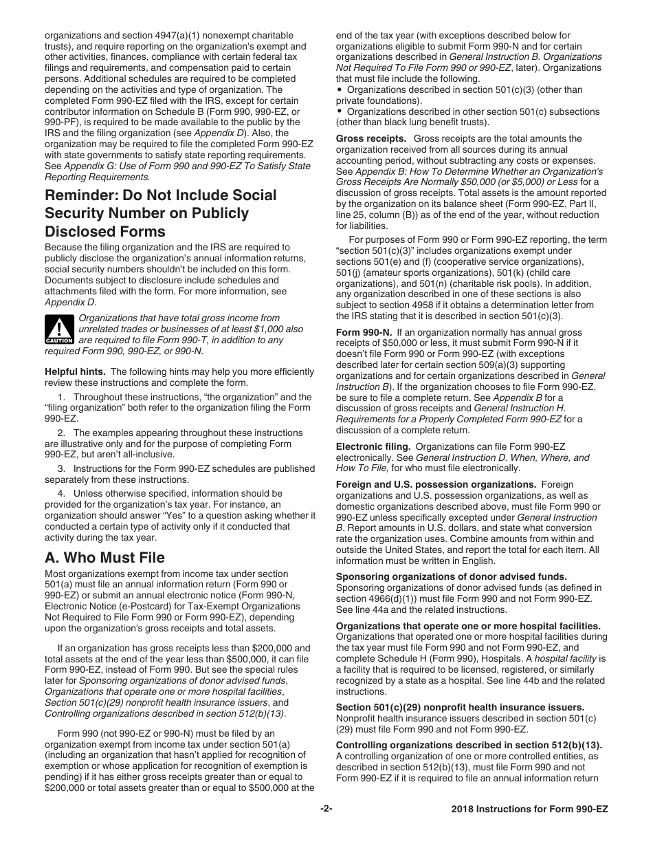 Instructions for IRS Form 990-EZ Short Form Return of Organization Exempt From Income Tax, Page 2